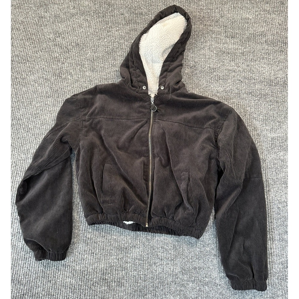 Reserve Fairfax Corduroy Hooded Bomber Jacket Medium Brown Sherpa Lined